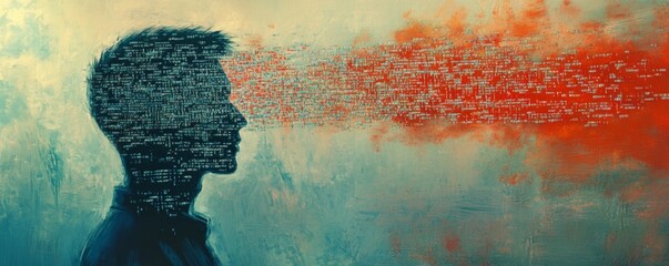 Binary code data transfer, human, artificial intelligence, cloud computing