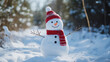 © Claudia Nass - Creative snowman wearing a red scarf and hat in a snowy winter forest landscape. Generative AI