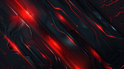 Wall Mural - Abstract design featuring red and black geometric patterns with a futuristic feel.