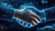 © Nawarit - A symbolic glowing handshake overlay representing trust and collaboration through cloud storage solutions, cinematic focus
