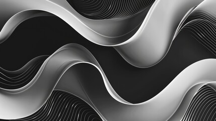 Wall Mural - Abstract monochrome waves create a dynamic, flowing pattern with depth and movement.