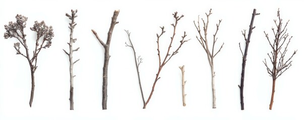 Selection of Natural Branch Elements. Bouquet Collection Elements Isolated on a White Background.