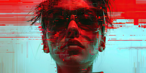 Digital Data Overlay on Person Wearing Sunglasses