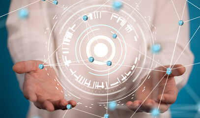 Poster - Neural network 3D illustration. Big data and cybersecurity