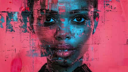 Wall Mural - A digital portrait blending human features with vibrant, abstract elements.