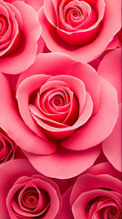 Poster - Vibrant pink roses in full bloom arranged closely together creating a stunning floral display