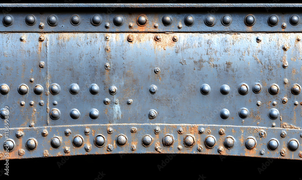Weathered steel plate texture with rivets, showing age and industrial ...