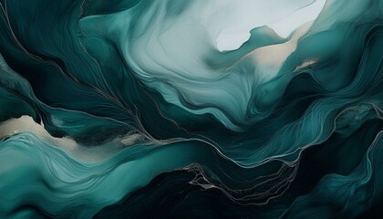 Wall Mural - A dramatic interplay of deep gray, navy, and forest green watercolors, flowing like a stormy 