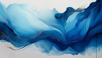 Wall Mural - A gradient of blue watercolor fading from deep navy to light sky blue, with subtle black ink 