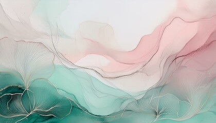 Wall Mural - Gentle pastel tones of pink, lavender, and mint green blending seamlessly in a soft wash. Sp