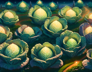 Wall Mural - National Cabbage Day, The image can be named as A vibrant garden with colorful flowers and a fresh harvest of melons and vegetables