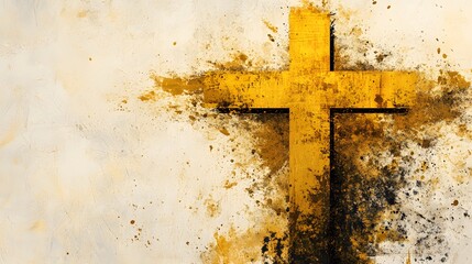 Golden Cross Abstract Art Splashes Background