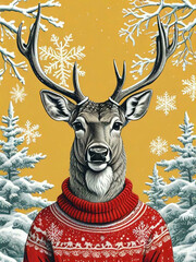 Wall Mural - illustration of Christmas deer