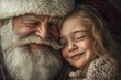 © R - Lively yule, Ñute child girl bawling with santa claus. Christmas ad campaign creative visual for media and internet marketing use. Christmas sparkle advertising. Merry christmas ads.