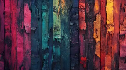 Wall Mural - vibrant multicolored abstract wooden plank background featuring red, blue, green, and yellow paint l