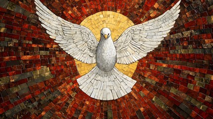 Wall Mural - Mosaic Artwork Depicting A Dove In Radiant Sunlight