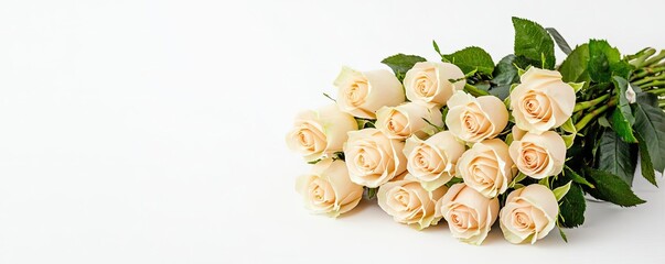 Poster - Valentine rose idea. A beautiful bouquet of cream-colored roses arranged with fresh greenery.