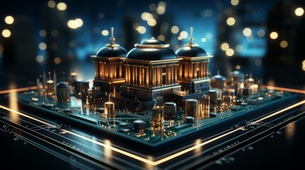 Wall Mural - a cityscape with a large building in the center