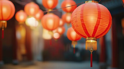 Chinese lanterns idea. Colorful red lanterns illuminate a festive street, creating a vibrant cultural atmosphere.