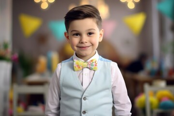 Wall Mural - Little boy with bow tie at birthday party. Birthday celebration concept.