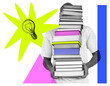 © Rawpixel.com - Png man holding book stack sticker, education transparent background