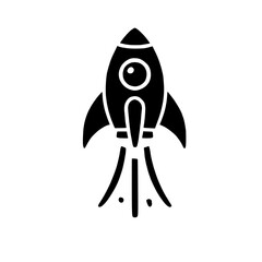 Wall Mural - Black and White Rocket Icon: A simple yet powerful icon of a rocket taking off, symbolizing ambition, innovation, and rapid growth. Perfect for use in presentations, websites, and marketing materials.