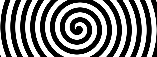 Poster - Black and white hypnotic spiral background. Radial optical illusion art. Swirl tunnel wallpaper. Spinning concentric circles. Vortex or whirlpool design for poster, banner, flyer, booklet. Vector