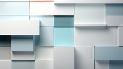 Wall Mural - a wall made of white blocks with blue squares in the middle