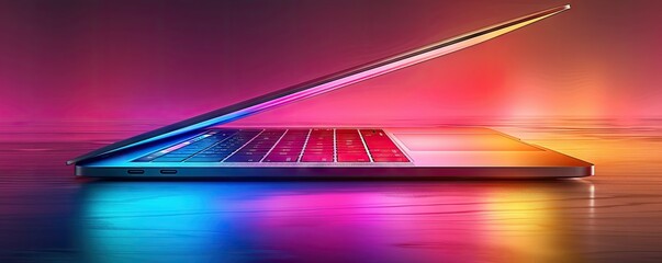 silver laptop with a colorful backdrop