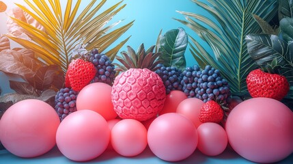 Canvas Print - A Colorful and Enticing Arrangement of Various Fruits and Decorative Balls for Visual Appeal