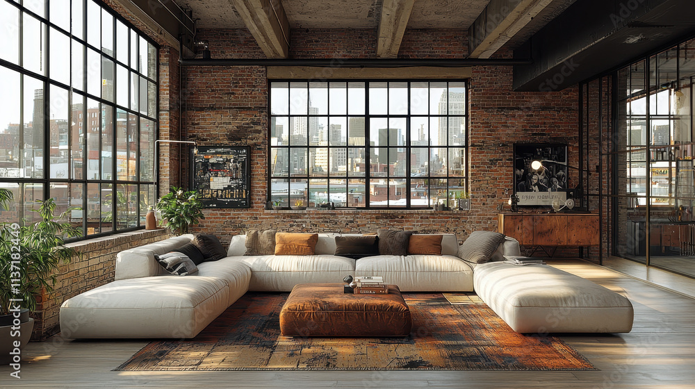 Industrial Chic Loft Apartment: Sun-drenched living space with exposed ...