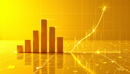 Wall Mural - business growth graph with rising bars and lines on a golden background