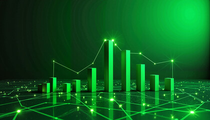 Wall Mural - green financial growth chart with data visualization on digital background