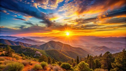 Wall Mural - Beautiful sunset over the mountains in California, sunset, mountains, California, sky, colorful, dusk, peaceful, serene