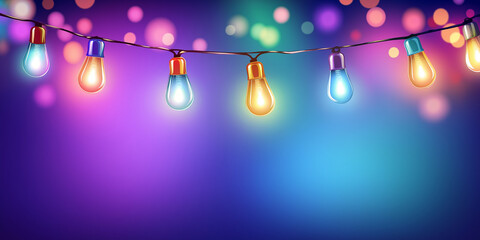 Poster - Glowing string lights creating a vibrant and festive atmosphere