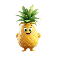 Wall Mural - 3D cartoon character pineapple, isolated on a white background. png