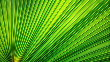 Wall Mural - Close up of vibrant green palm leaf with intricate veins and textures, palm leaf, green, tropical, close up, nature