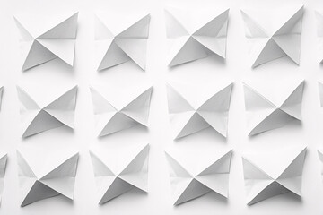 Wall Mural - white geometric pattern of folded paper origami butterflies on white background