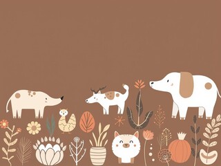 Wall Mural - Hand drawn doodle vector set including various elements such as animals, plants, and objects, creative, pattern