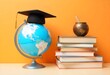 © Muhammad - A globe placed beside a stack of books on a table, symbolizing global learning, education, and knowledge. Ideal for concepts of international studies, academic growth, and exploration.
