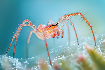 Wall Mural - Spider’s legs delicately walking across a thin web