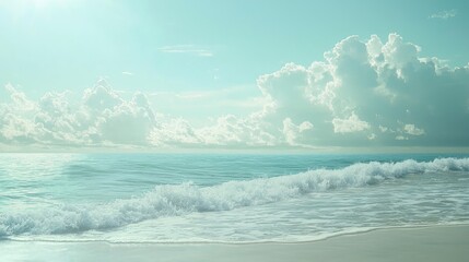 Wall Mural - experience the calming beauty of ocean waves gently rolling in under a soft sky. this image captures