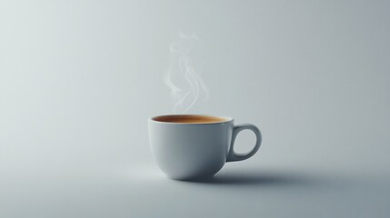 Wall Mural - Steaming cup of coffee on white background.