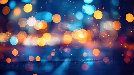 Aufkleber - Explore this captivating abstract background featuring glittering lights and mesmerizing bokeh effects in deep blue tones, perfect for creative projects and stunning visu