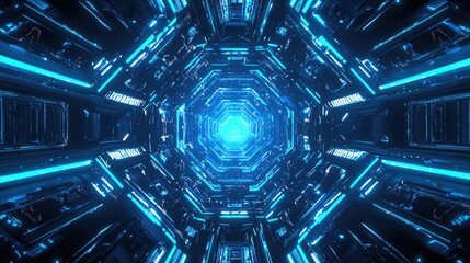 Aufkleber - Vibrant abstract hexagonal pattern showcasing a futuristic neon blue design against a striking black background, ideal for technology and creative projects.