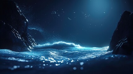 Wall Mural - a stunning depiction of deep blue ocean waves illuminated by soft light, showcasing a peaceful water