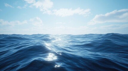 Wall Mural - a stunning depiction of deep blue ocean waves illuminated by soft light, showcasing a peaceful water