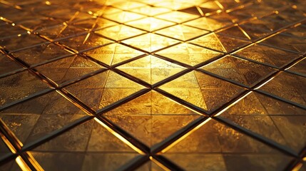 Aufkleber - This abstract image features a detailed arrangement of metallic golden tiles creating a captivating geometric pattern ideal for various design applications and artistic p