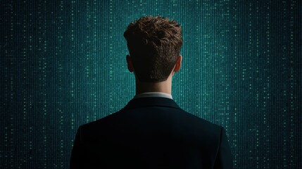 digital transformation man silhouette against binary code background
