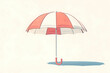 © Starkreal - Vibrant Beach Umbrella on Light Background with Shadows and Soft Colors for Relaxation and Summer Vibes
